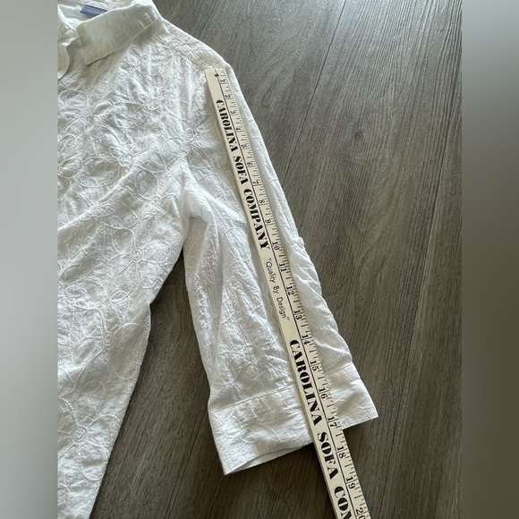 Laura Scott White Floral Embroidered 3/4 Roll Tab Sleeve Button Down Women’s XL - Picture 11 of 12